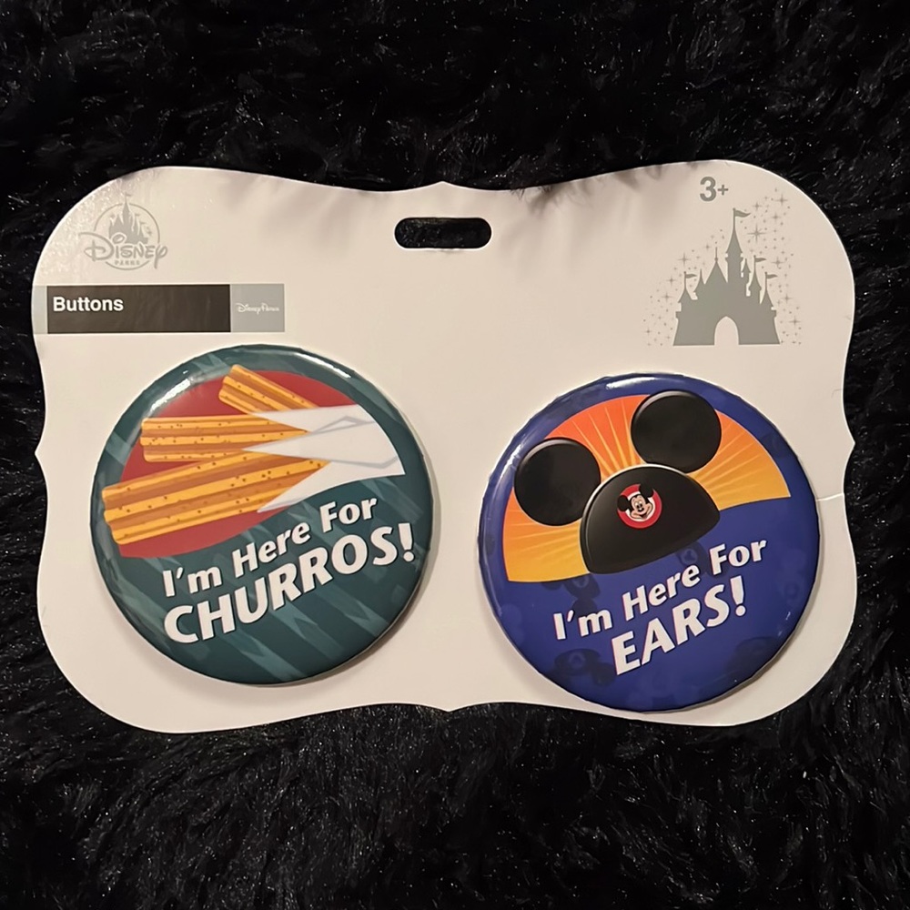 NWT! Disney parks buttons! “I’m here for the churros” and “I’m here for ears”